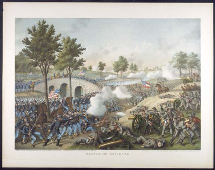 Colored lithograph of the Battle of Antietam