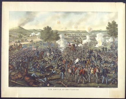 Colored lithograph of the Battle of Gettysburg
