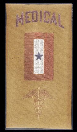 Yellow Man-in-Service flag with blue writing and red and white stitching
