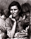 Black and white photograph of a mother and two children