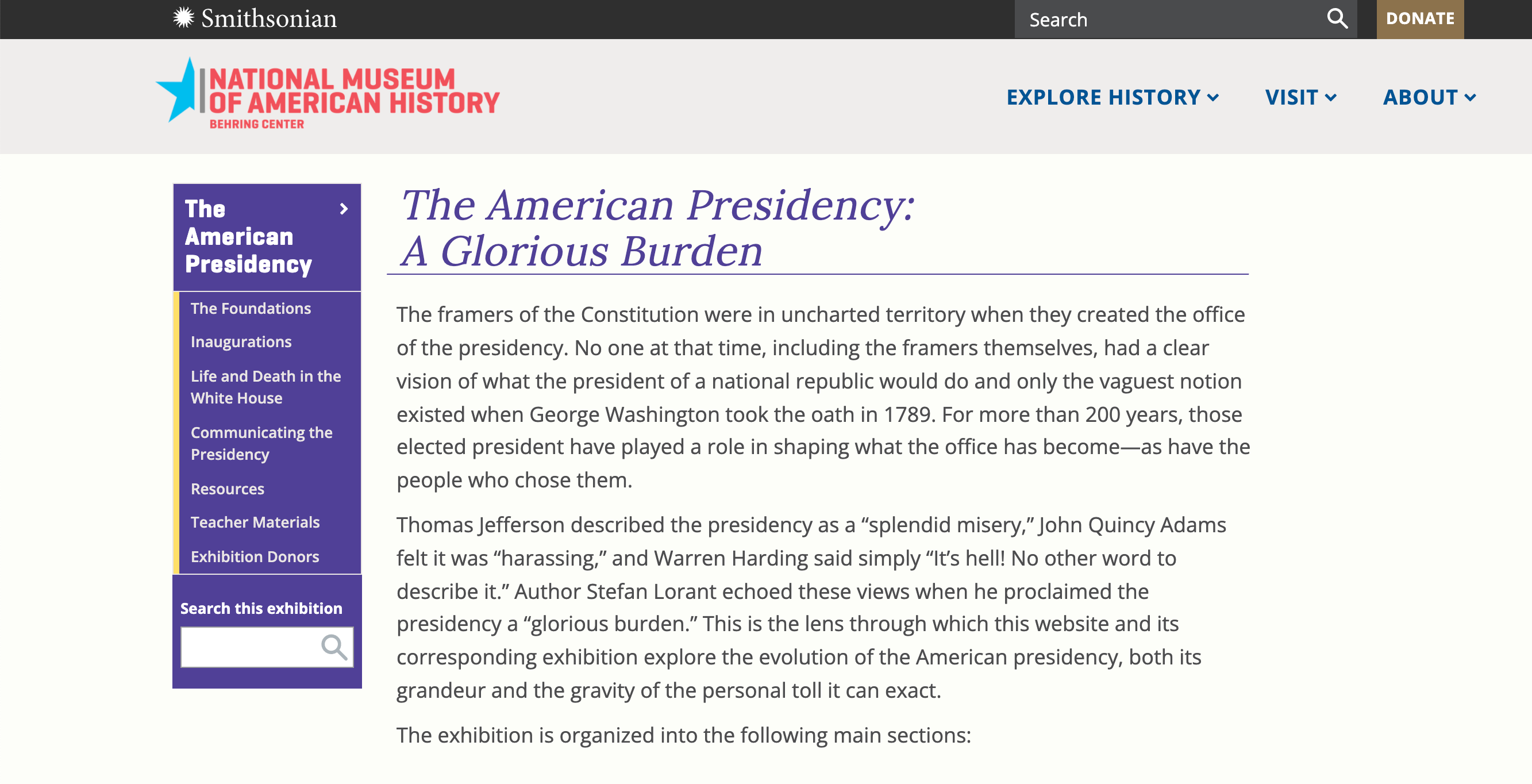 homepage of American Presidency website