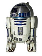 R2-D2 from Return of the Jedi, a small robot, mainly white with blue and silver accent pieces