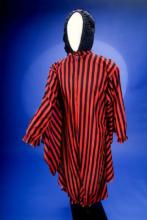 Red and black striped cloak with black hood carnival costume